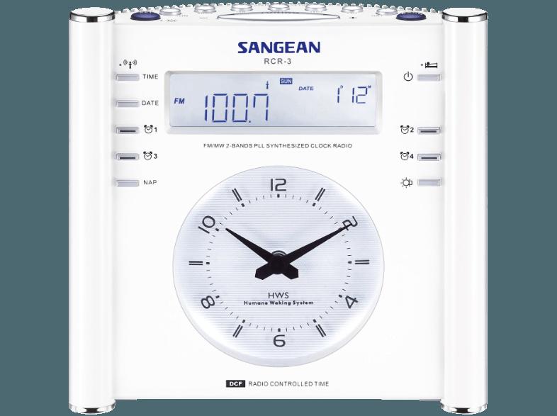 SANGEAN RCR-3 Radiowecker (AM / FM Tuner, FM, MW, Weiß)