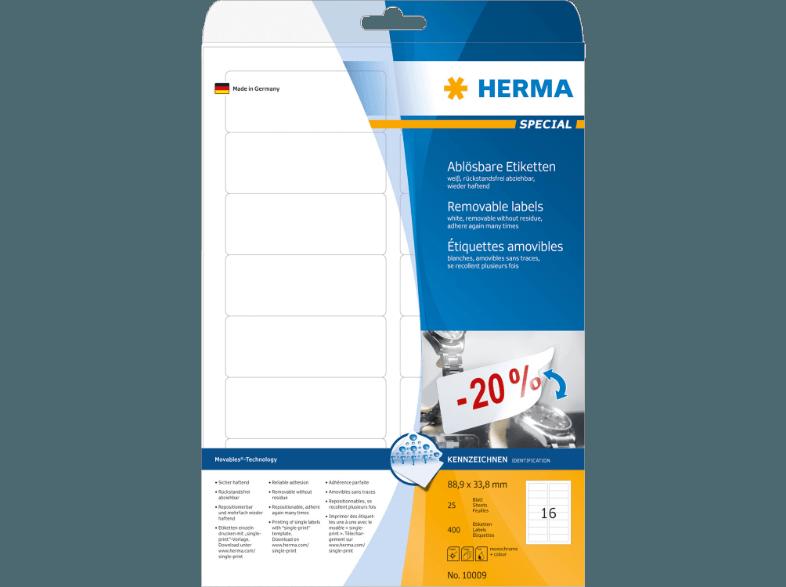 HERMA 10009 Ablösbare Etiketten 88.9x33.8 mm A4 400 St., HERMA, 10009, Ablösbare, Etiketten, 88.9x33.8, mm, A4, 400, St.