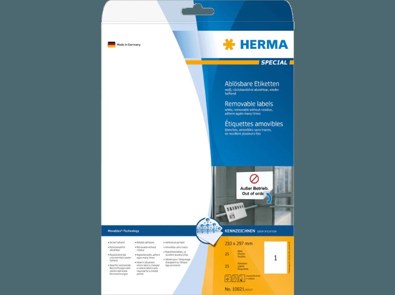 HERMA 10021 Ablösbare Etiketten 210x297 mm A4 25 St.