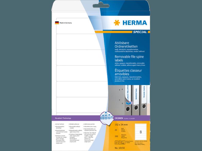 HERMA 10150 Ablösbare Ordneretiketten 192x34 mm A4 200 St., HERMA, 10150, Ablösbare, Ordneretiketten, 192x34, mm, A4, 200, St.