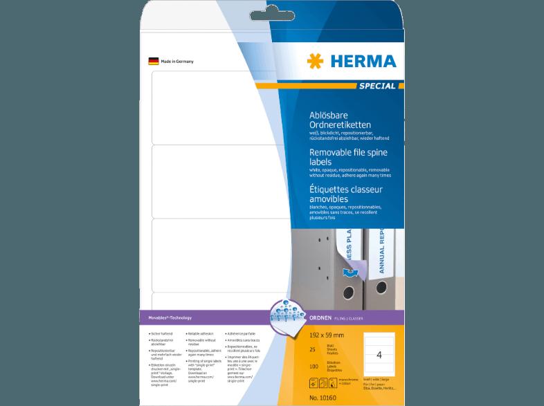 HERMA 10160 Ablösbare Ordneretiketten 192x59 mm A4 100 St.