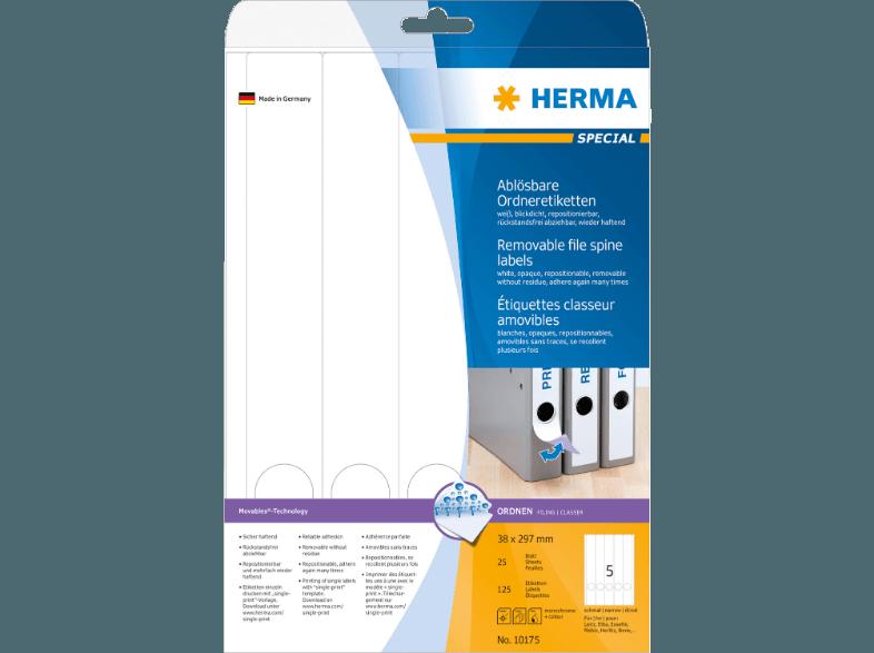 HERMA 10175 Ablösbare Ordneretiketten 38x297 mm A4 125 St., HERMA, 10175, Ablösbare, Ordneretiketten, 38x297, mm, A4, 125, St.