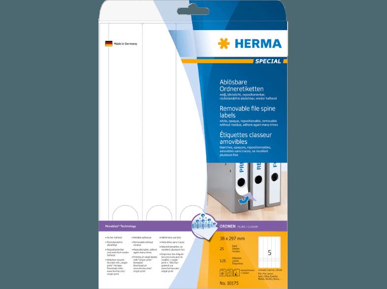 HERMA 10175 Ablösbare Ordneretiketten 38x297 mm A4 125 St.