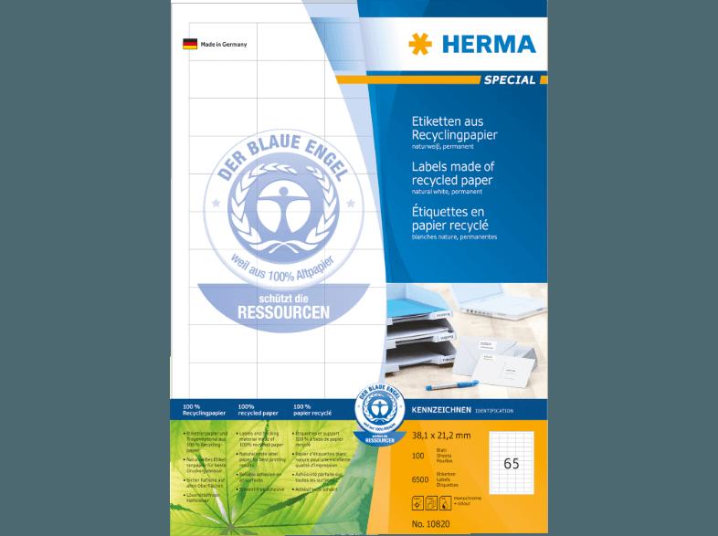 HERMA 10820 Etiketten Recyclingpapier 38.1x21.2 mm A4 6500 St.