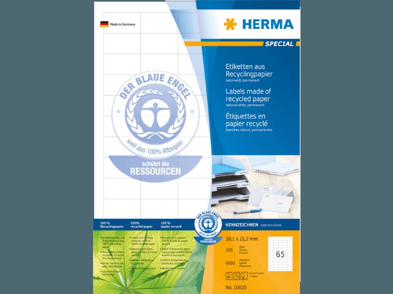 HERMA 10820 Etiketten Recyclingpapier 38.1x21.2 mm A4 6500 St., HERMA, 10820, Etiketten, Recyclingpapier, 38.1x21.2, mm, A4, 6500, St.