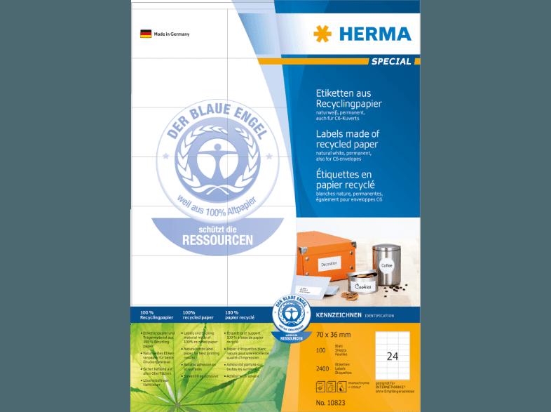 HERMA 10823 Etiketten Recyclingpapier 70x36 mm A4 2400 St.