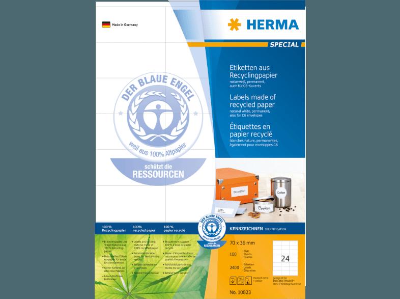 HERMA 10823 Etiketten Recyclingpapier 70x36 mm A4 2400 St., HERMA, 10823, Etiketten, Recyclingpapier, 70x36, mm, A4, 2400, St.