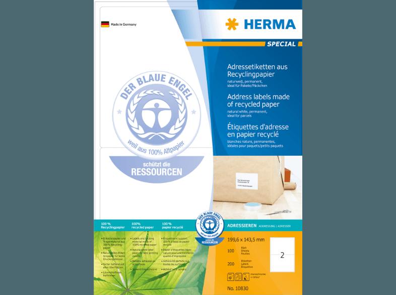 HERMA 10830 Adressetiketten Recyclingpapier 199.6x143.5 mm A4 200 St.