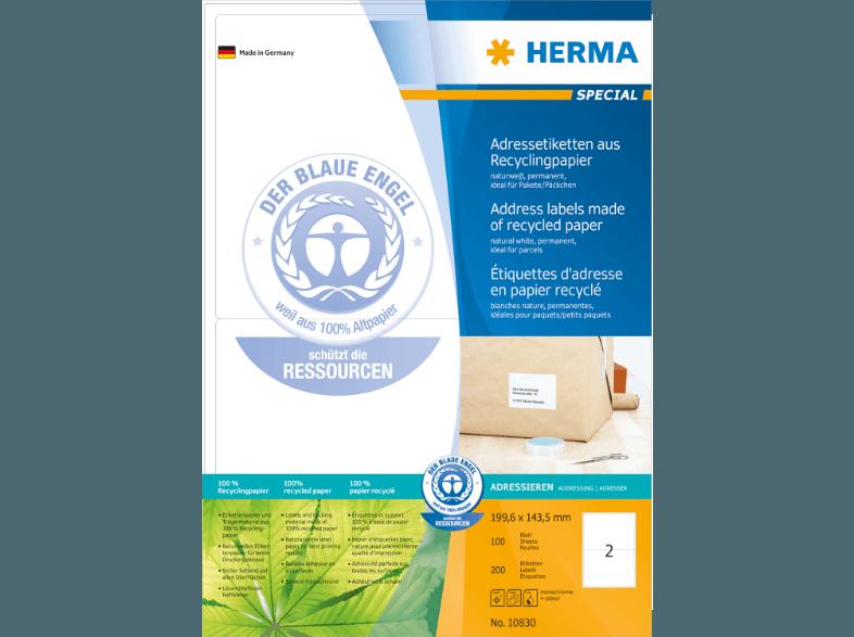 HERMA 10830 Adressetiketten Recyclingpapier 199.6x143.5 mm A4 200 St., HERMA, 10830, Adressetiketten, Recyclingpapier, 199.6x143.5, mm, A4, 200, St.