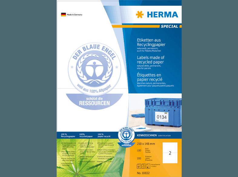 HERMA 10832 Etiketten Recyclingpapier 210x148 mm A4 200 St.