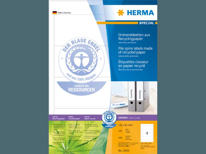 HERMA 10835 Ordneretiketten Recyclingpapier 192x61 mm A4 400 St., HERMA, 10835, Ordneretiketten, Recyclingpapier, 192x61, mm, A4, 400, St.