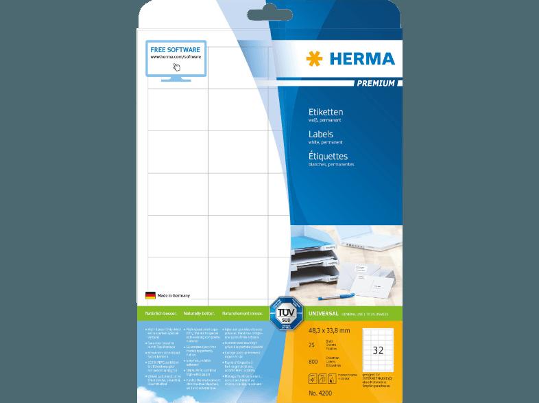 HERMA 4200 Etiketten Premium 48.3x33.8 mm A4 800 St., HERMA, 4200, Etiketten, Premium, 48.3x33.8, mm, A4, 800, St.