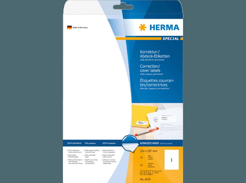 HERMA 4230 Korrektur-/Abdecketiketten 210x297 mm A4 25 St., HERMA, 4230, Korrektur-/Abdecketiketten, 210x297, mm, A4, 25, St.