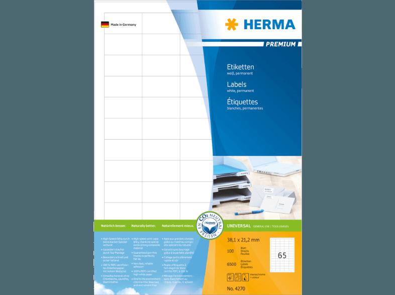 HERMA 4270 Etiketten Premium 38.1x21.2 mm A4 6500 St.