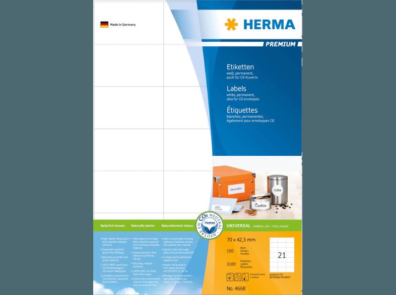 HERMA 4668 Etiketten Premium 70x42.3 mm A4 2100 St., HERMA, 4668, Etiketten, Premium, 70x42.3, mm, A4, 2100, St.