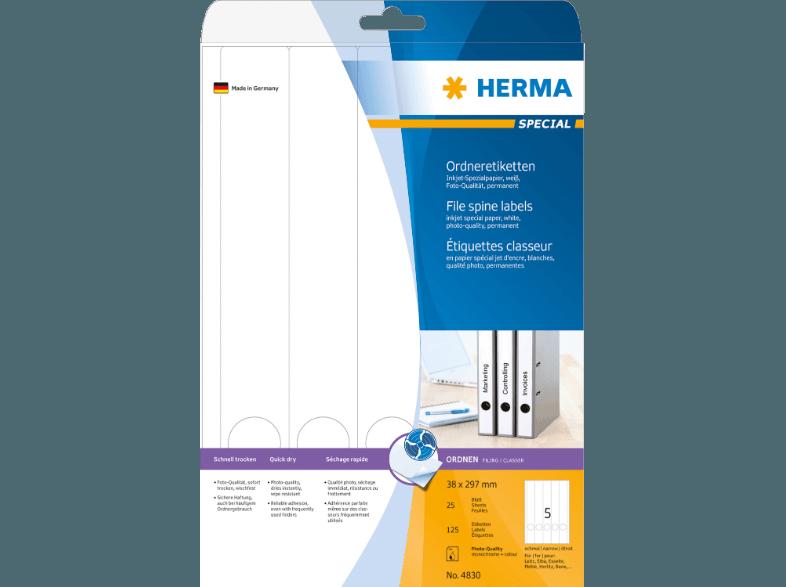 HERMA 4830 Inkjet Ordneretiketten 38x297 mm A4 125 St., HERMA, 4830, Inkjet, Ordneretiketten, 38x297, mm, A4, 125, St.