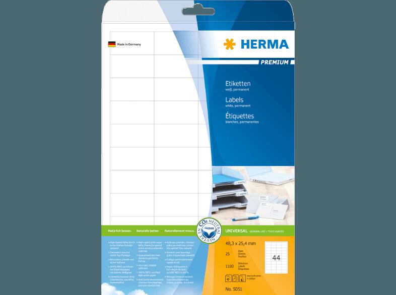 HERMA 5051 Etiketten Premium 48.3x25.4 mm A4 1100 St., HERMA, 5051, Etiketten, Premium, 48.3x25.4, mm, A4, 1100, St.