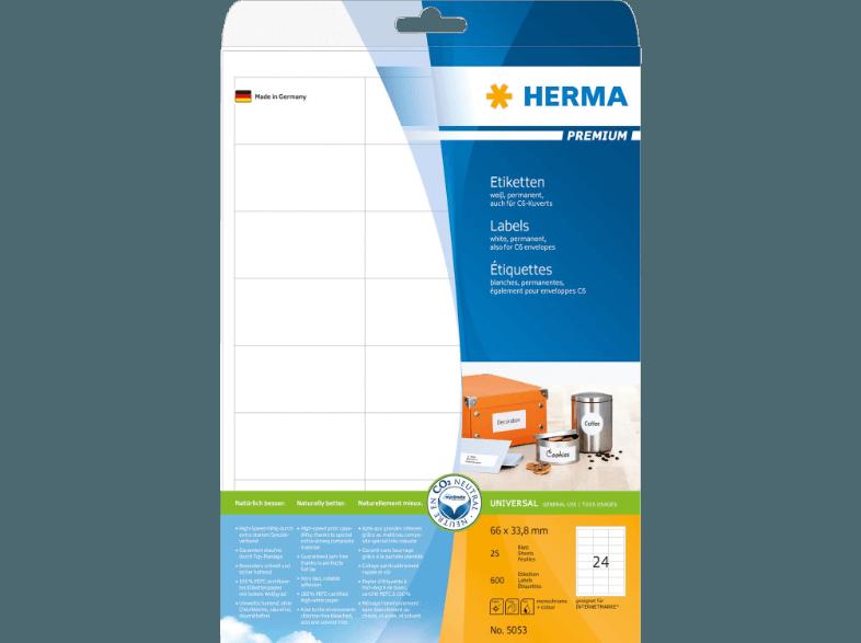 HERMA 5053 Etiketten Premium 66x33.8 mm A4 600 St.