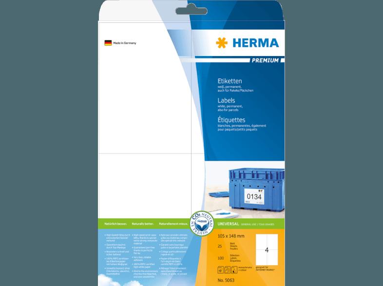 HERMA 5063 Etiketten Premium 105x148 mm A4 100 St., HERMA, 5063, Etiketten, Premium, 105x148, mm, A4, 100, St.