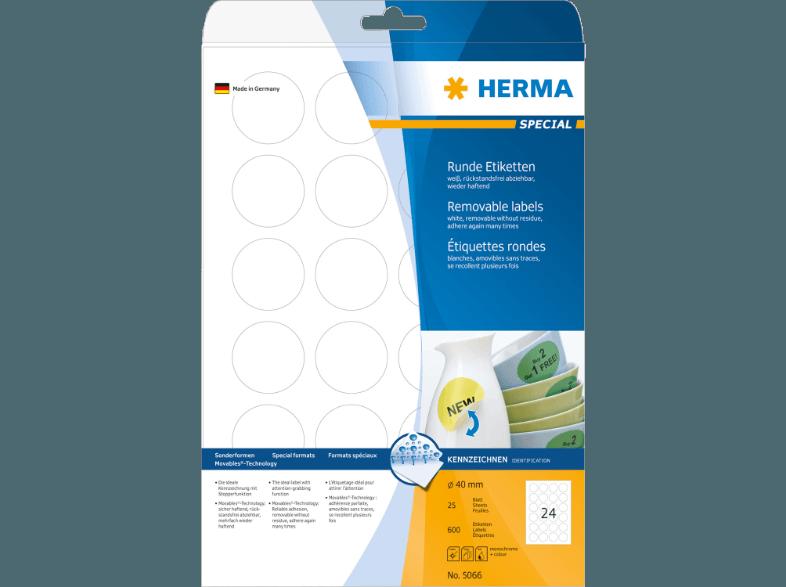 HERMA 5066 Ablösbare Etiketten rund Ø 40 mm A4 600 St.