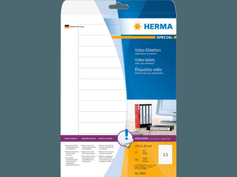 HERMA 5069 Video-Etiketten 147.3x20 mm A4 325 St.