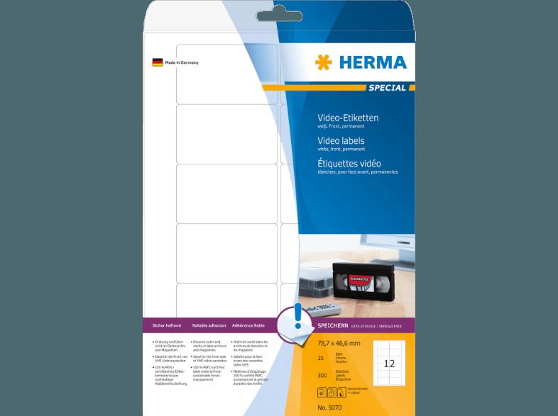 HERMA 5070 Video-Etiketten 78.7x46.6 mm A4 300 St., HERMA, 5070, Video-Etiketten, 78.7x46.6, mm, A4, 300, St.