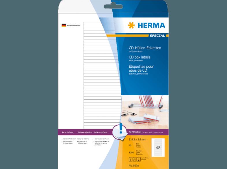 HERMA 5078 Etiketten für CD-Box 114.3x5.5 mm A4 1200 St., HERMA, 5078, Etiketten, CD-Box, 114.3x5.5, mm, A4, 1200, St.