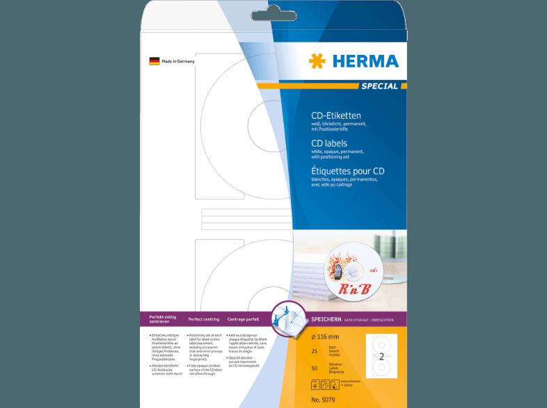 HERMA 5079 CD-Etiketten Ø 116 mm A4 50 St., HERMA, 5079, CD-Etiketten, Ø, 116, mm, A4, 50, St.