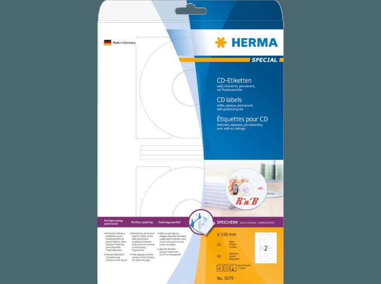 HERMA 5079 CD-Etiketten Ø 116 mm A4 50 St., HERMA, 5079, CD-Etiketten, Ø, 116, mm, A4, 50, St.