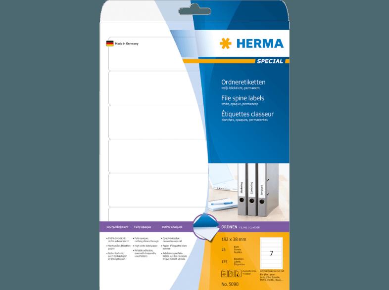 HERMA 5090 Ordneretiketten 192x38 mm A4 175 St., HERMA, 5090, Ordneretiketten, 192x38, mm, A4, 175, St.