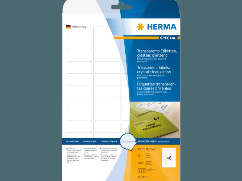 HERMA 8016 Etiketten transparent 45.7x21.2 mm A4 1200 St., HERMA, 8016, Etiketten, transparent, 45.7x21.2, mm, A4, 1200, St.