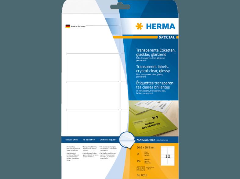 HERMA 8018 Etiketten transparent 96x50.8 mm A4 25 St., HERMA, 8018, Etiketten, transparent, 96x50.8, mm, A4, 25, St.