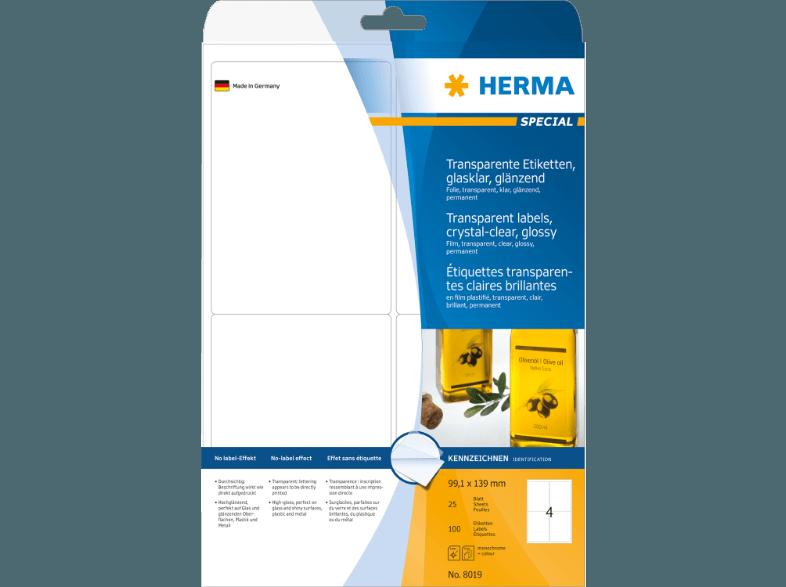 HERMA 8019 Etiketten transparent 99.1x139 mm A4 100 St.