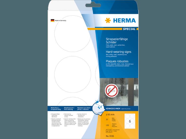 HERMA 8336 Schilder strapazierfähig rund Ø 85 mm A4 150 St., HERMA, 8336, Schilder, strapazierfähig, rund, Ø, 85, mm, A4, 150, St.