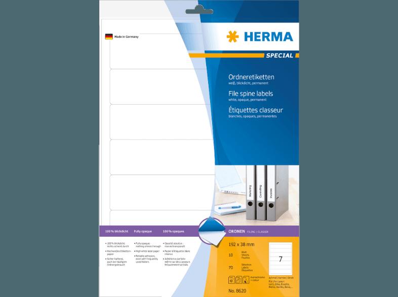 HERMA 8620 Ordneretiketten 192x38 mm A4 70 St., HERMA, 8620, Ordneretiketten, 192x38, mm, A4, 70, St.