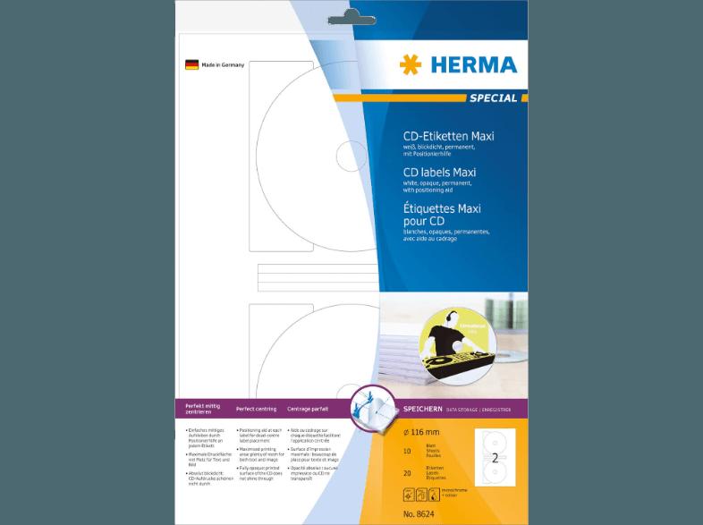 HERMA 8624 CD-Etiketten Ø 116 mm A4 20 St., HERMA, 8624, CD-Etiketten, Ø, 116, mm, A4, 20, St.