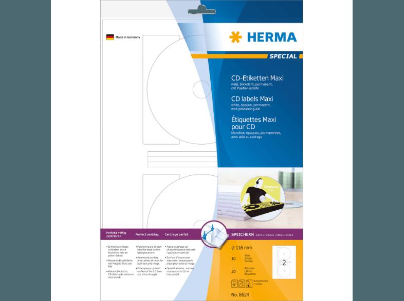 HERMA 8624 CD-Etiketten Ø 116 mm A4 20 St., HERMA, 8624, CD-Etiketten, Ø, 116, mm, A4, 20, St.