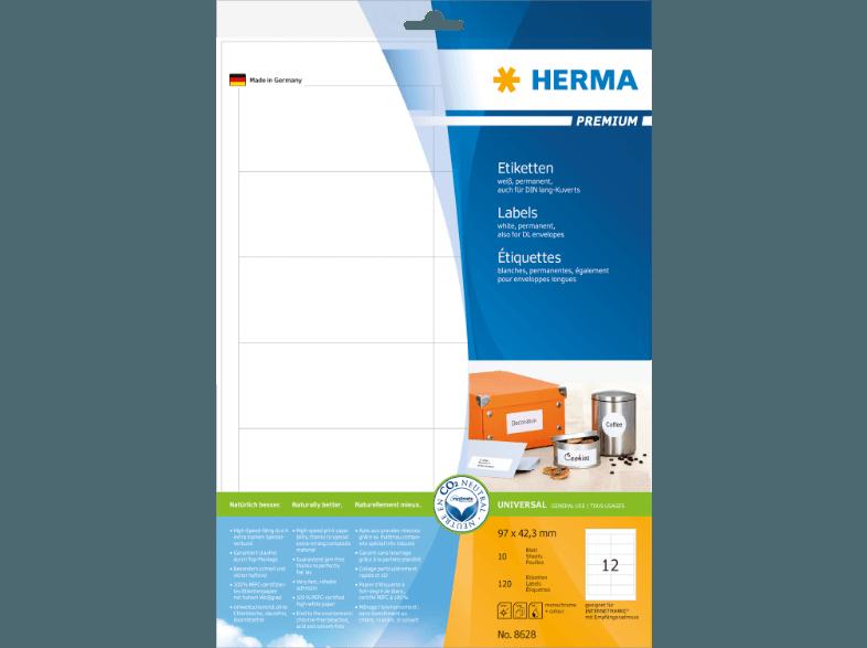 HERMA 8628 Etiketten Premium 97x42.3 mm A4 120 St., HERMA, 8628, Etiketten, Premium, 97x42.3, mm, A4, 120, St.