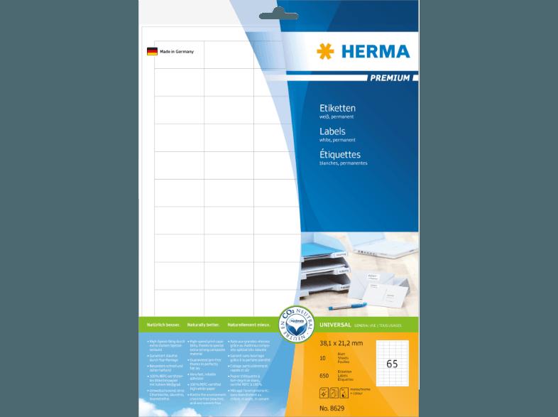 HERMA 8629 Etiketten Premium 38.1x21.2 mm A4 650 St., HERMA, 8629, Etiketten, Premium, 38.1x21.2, mm, A4, 650, St.