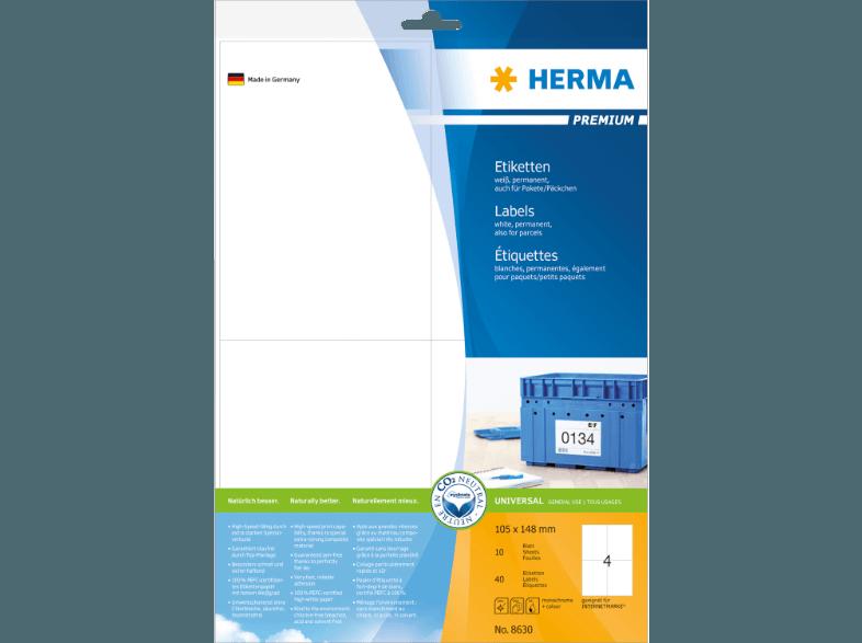 HERMA 8630 Etiketten Premium 105x148 mm A4 40 St., HERMA, 8630, Etiketten, Premium, 105x148, mm, A4, 40, St.