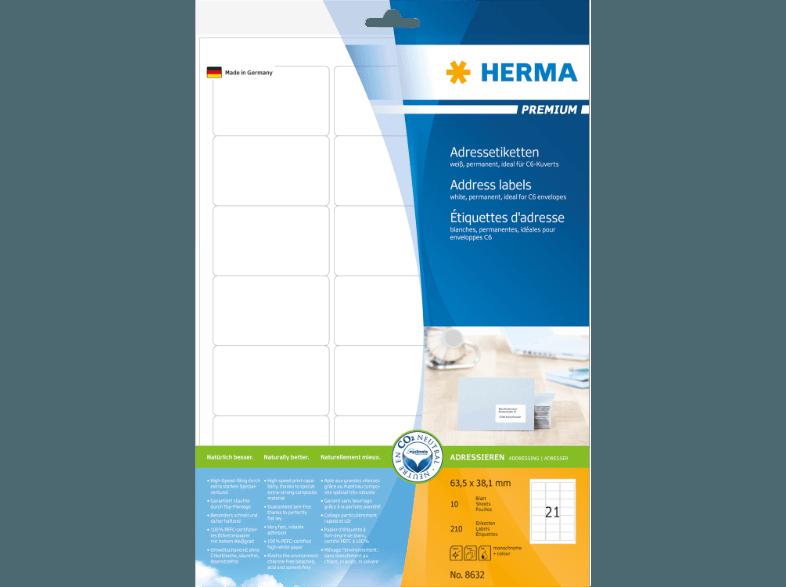 HERMA 8632 Adressetiketten 63.5x38.1 mm A4 210 St., HERMA, 8632, Adressetiketten, 63.5x38.1, mm, A4, 210, St.