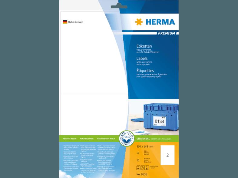 HERMA 8636 Etiketten Premium 210x148 mm A4 20 St., HERMA, 8636, Etiketten, Premium, 210x148, mm, A4, 20, St.