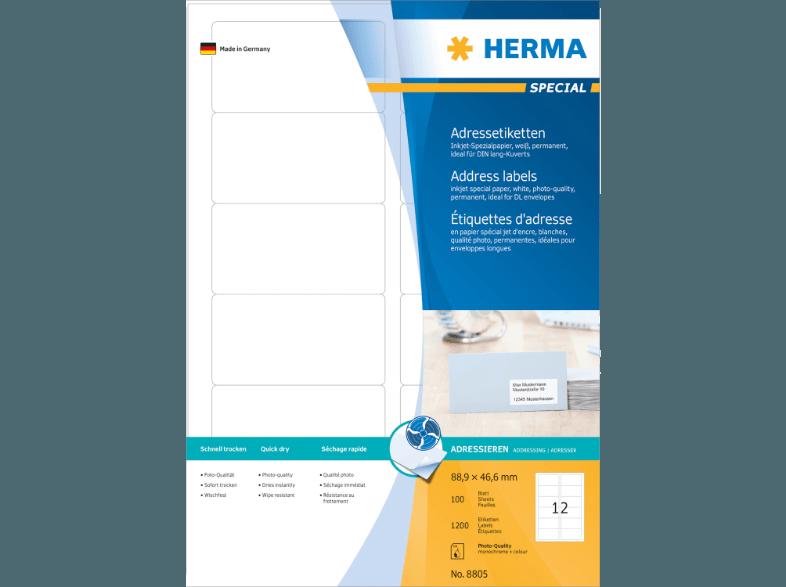 HERMA 8805 Inkjet Adressetiketten 88.9x46.6 mm A4 1200 St., HERMA, 8805, Inkjet, Adressetiketten, 88.9x46.6, mm, A4, 1200, St.