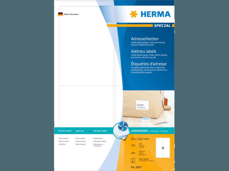 HERMA 8807 Inkjet Adressetiketten 96x139.7 mm A4 100 St., HERMA, 8807, Inkjet, Adressetiketten, 96x139.7, mm, A4, 100, St.