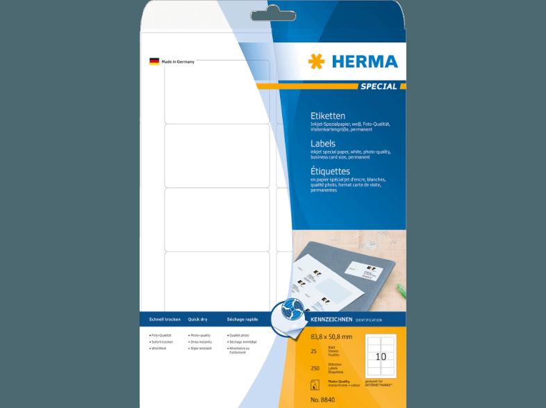 HERMA 8840 Inkjet-Etiketten 83.8x50.8 mm A4 25 St., HERMA, 8840, Inkjet-Etiketten, 83.8x50.8, mm, A4, 25, St.