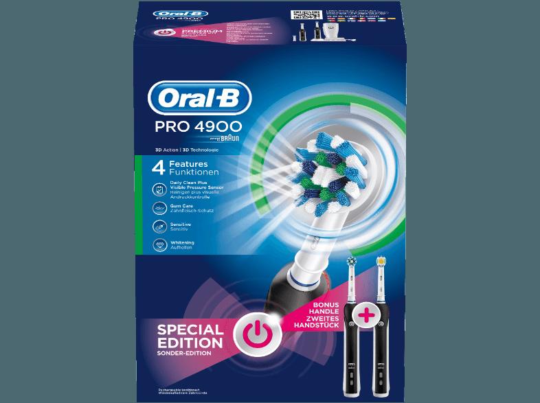 ORAL-B Pro 4900 Elektrische Zahnbürste mit 2. Zahnbürste und gratis Reiseetui Schwarz