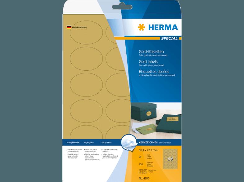 HERMA 4106 Gold-Etiketten oval 58.4x42.3 mm A4 450 St.