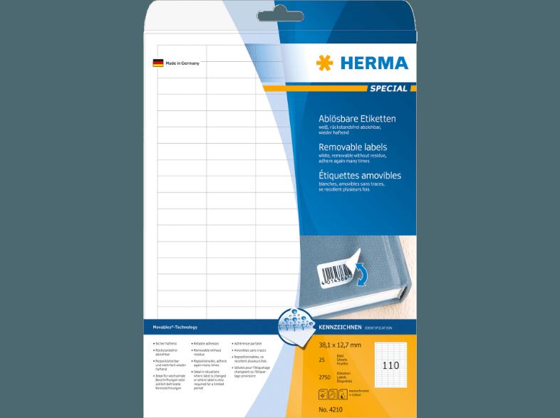 HERMA 4210 Ablösbare Etiketten 38.1x12.7 mm A4 275 St.