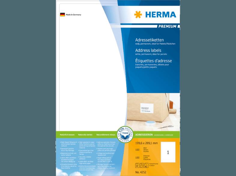 HERMA 4252 Adressetiketten 199.6x289.1 mm A4 100 St.