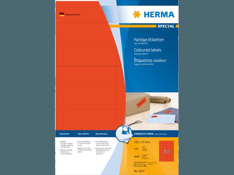 HERMA 4257 Farbige Etiketten 105x37 mm A4 1600 St.